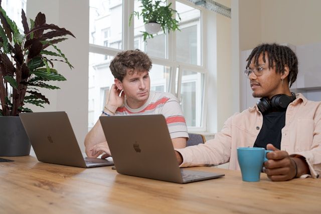 project team members discussing progress